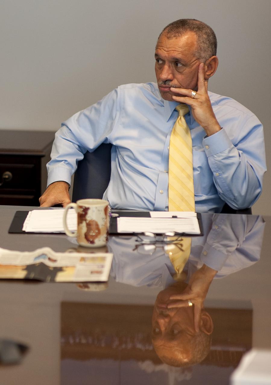 NASA Administrator Charles Bolden listens to award-winning writer-director James Cameron, during a meeting at NASA Headquarters in Washington, DC on Tuesday, Jan. 19, 2010. Cameron who is a former member of the NASA Advisory Council has had a life-long interest in space and science. The two talked about public outreach and education among other subjects. Photo Credit: (NASA/Bill Ingalls)