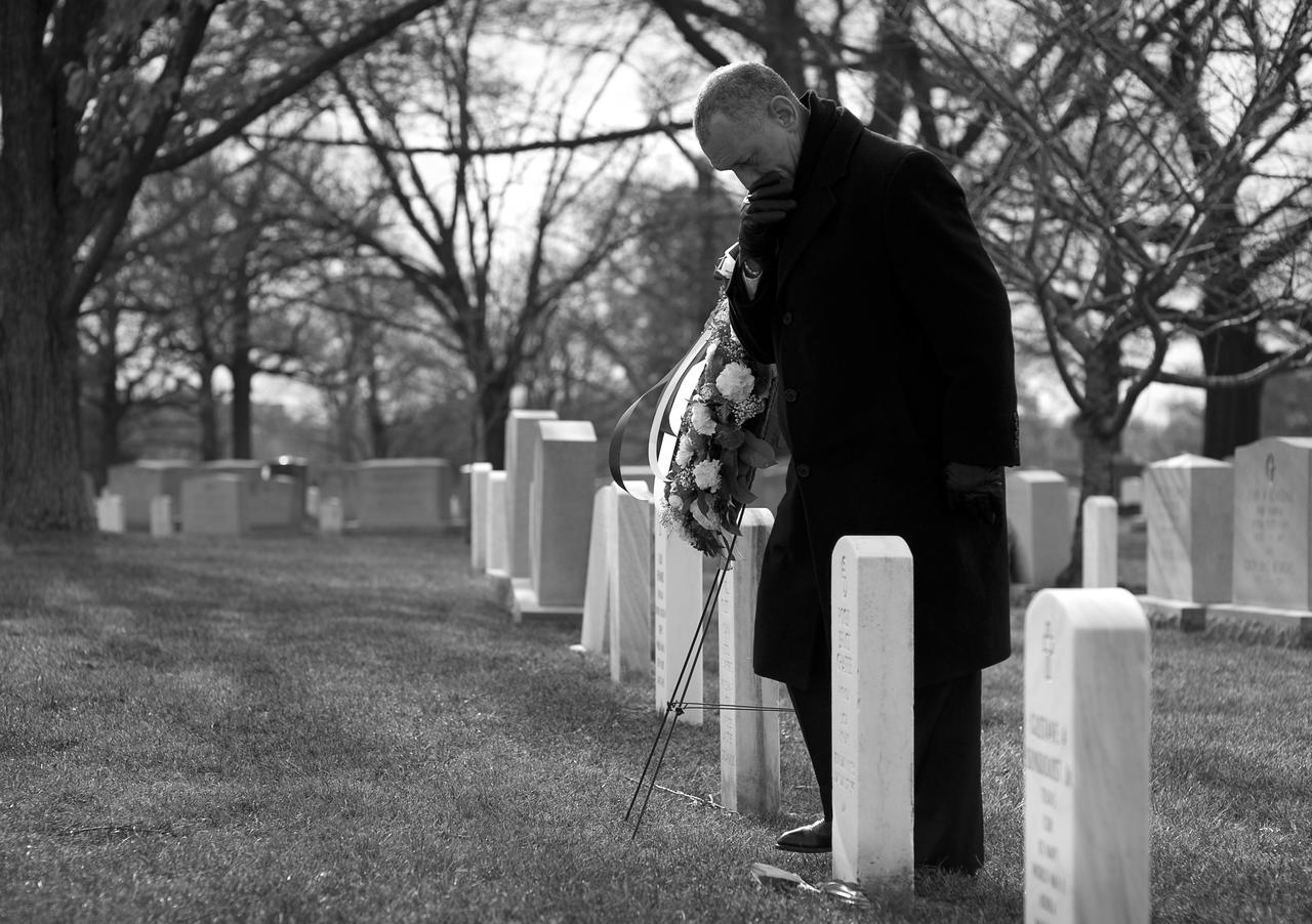 NASA Administrator Charles Bolden participates in a wreath laying ceremony as part of NASA's Day of Remembrance, Friday, Jan. 29, 2010, at Arlington National Cemetery. The wreathes were laid in memory of those men and women who lost their lives in the quest for space exploration. Photo Credit: (NASA/Bill Ingalls)