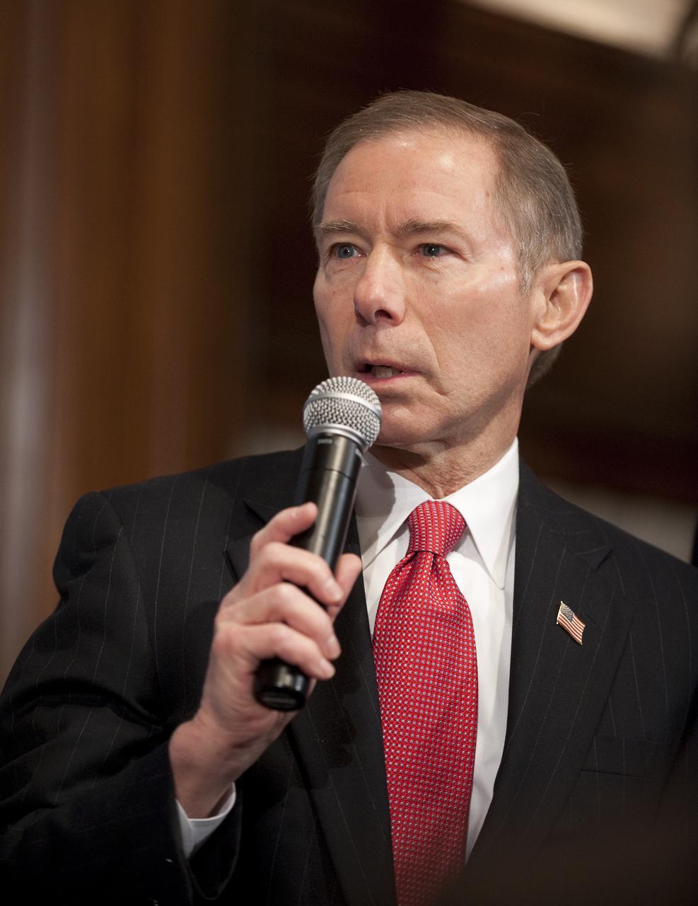 Brewster Shaw, VP and General Manager, NASA Systems, Boeing is seen during a press conference, Tuesday, Feb. 2, 2010, at the National Press Club in Washington, where it was announced that NASA has awarded $50 million through funded agreements to further the commercial sector's capability to support transport of crew to and from low Earth orbit. Photo Credit: (NASA/Bill Ingalls)