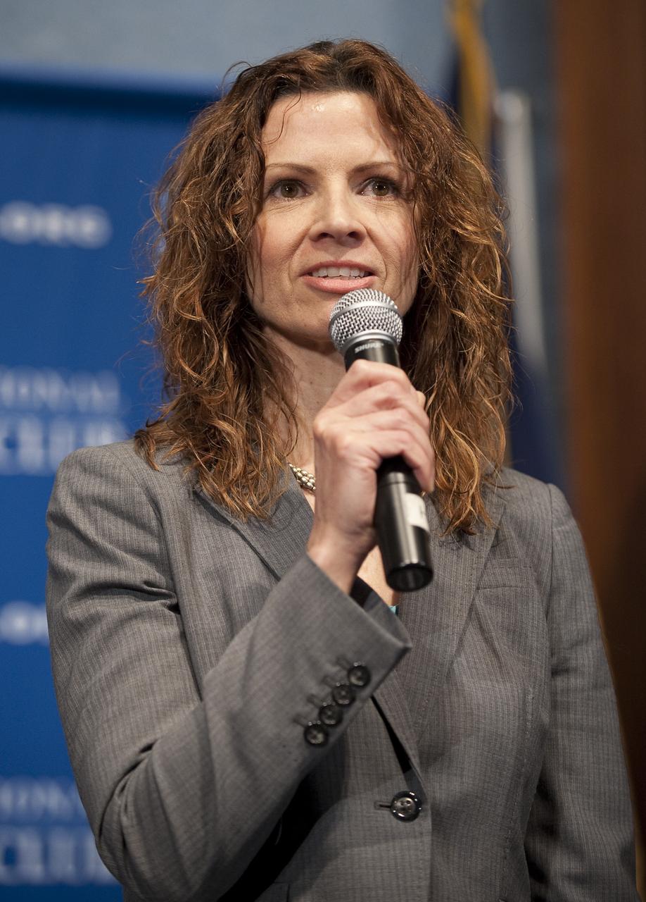 Jane Poynter, President and Chair, Paragon Space Development Corp. is seen during a press conference, Tuesday, Feb. 2, 2010, at the National Press Club in Washington, where it was announced that NASA has awarded $50 million through funded agreements to further the commercial sector's capability to support transport of crew to and from low Earth orbit. Photo Credit: (NASA/Bill Ingalls)