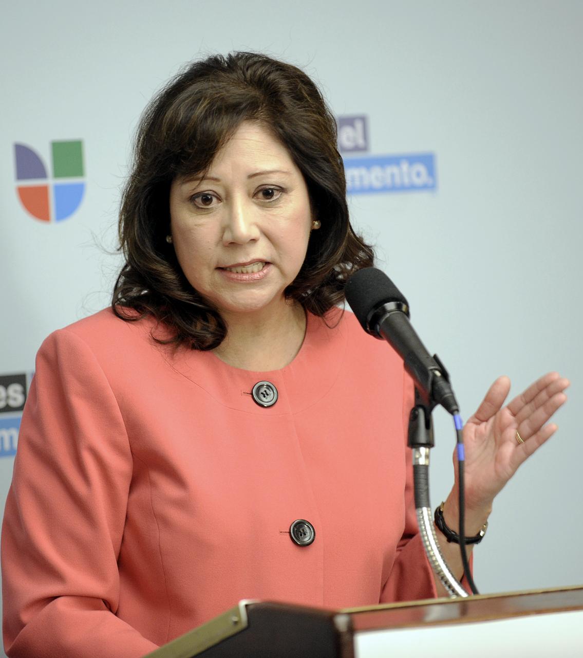 U.S. Secretary of Labor Hilda Solis speaks at an event at the National Press Club in Washington, Tuesday, Feb. 23, 2010. NASA is working with Univision Communications Inc. to develop a partnership in support of the Spanish-language media outlet's initiative to improve high school graduation rates, prepare Hispanic students for college, and encourage them to pursue careers in science, technology, engineering and mathematics, or STEM, disciplines. Photo Credit: (NASA/Bill Ingalls)