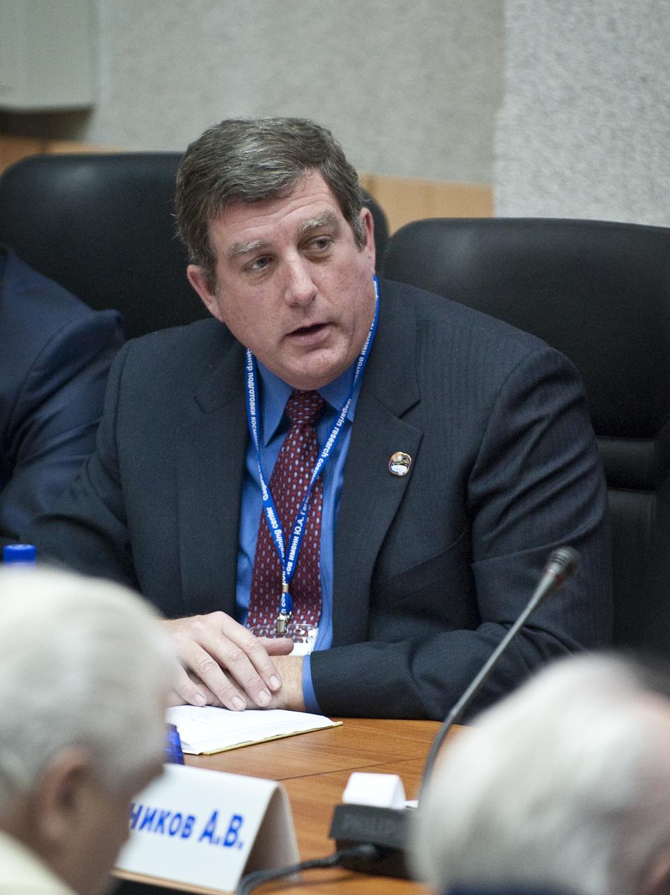 Kirk Shireman, NASA's deputy ISS program manager, speaks during the State Commission meeting to approve the Soyuz launch of Expedition 23 Soyuz Commander Alexander Skvortsov, Flight Engineer Tracy Caldwell Dyson and Flight Engineer Mikhail Kornienko on Thursday, April 1, 2010, in Baikonur, Kazakhstan.  Photo Credit: (NASA/Carla Cioffi)