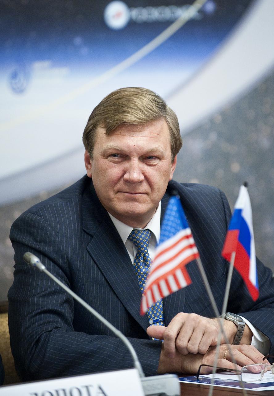 Alexei Krasnov, Director of Manned Space Programs Department, Roscosmos, listens to reporter’s questions during a Soyuz post-docking press conference at the Russian mission Control Center in Korolev, Russia on Sunday, April 4, 2010. The Soyuz TMA-18 docked to the International Space Station carrying Expedition 23 Soyuz Commander Alexander Skvortsov, Flight Engineer Mikhail Kornienko and NASA Flight Engineer Tracy Caldwell Dyson.  Photo Credit: (NASA/Carla Cioffi) 
