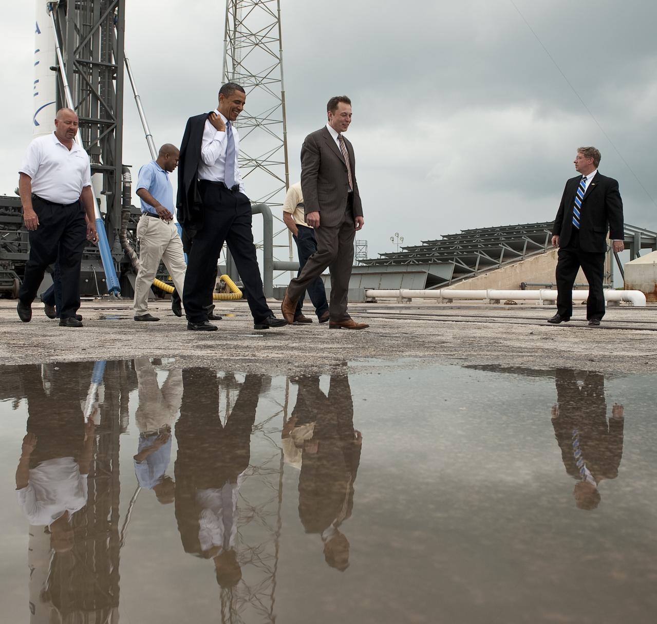 President Barack Obama tours the commercial rocket processing facility of Space Exploration Technologies, known as SpaceX, along with Elon Musk, SpaceX CEO at Cape Canaveral Air Force Station, Cape Canaveral, Fla. on Thursday, April 15, 2010. Obama also visited the NASA Kennedy Space Center to deliver remarks on the bold new course the administration is charting to maintain U.S. leadership in human space flight. Photo Credit: (NASA/Bill Ingalls)