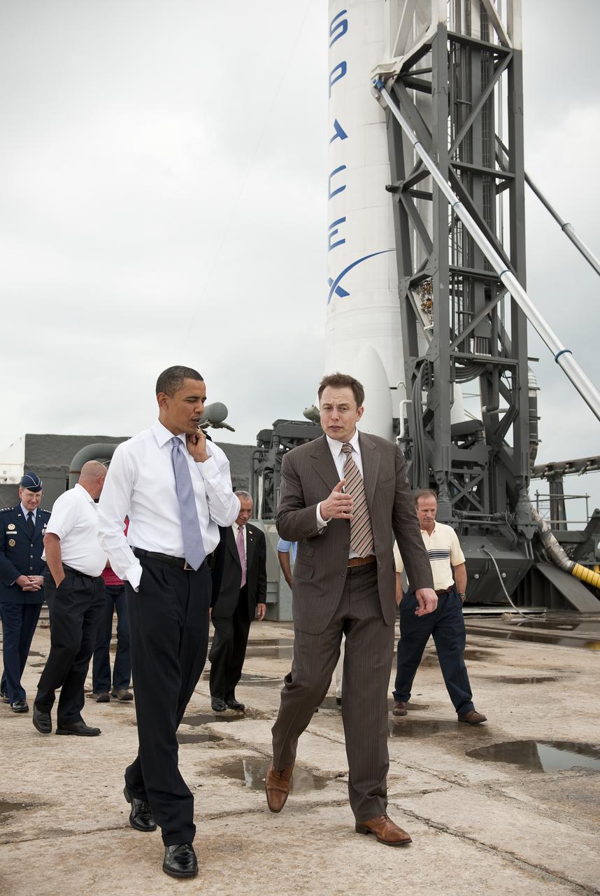 President Barack Obama tours the commercial rocket processing facility of Space Exploration Technologies, known as SpaceX, along with Elon Musk, SpaceX CEO at Cape Canaveral Air Force Station, Cape Canaveral, Fla. on Thursday, April 15, 2010. Obama also visited the NASA Kennedy Space Center to deliver remarks on the bold new course the administration is charting to maintain U.S. leadership in human space flight. Photo Credit: (NASA/Bill Ingalls)