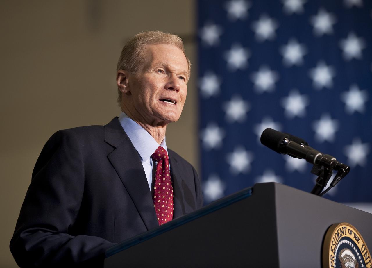 US Senator Bill Nelson (D-FL) gives introductory remarks during an event where President Barack Obama outlined a bold new course the administration is charting to maintain U.S. leadership in human space flight at the NASA Kennedy Space Center in Cape Canaveral, Fla. on Thursday, April 15, 2010. Photo Credit: (NASA/Bill Ingalls)