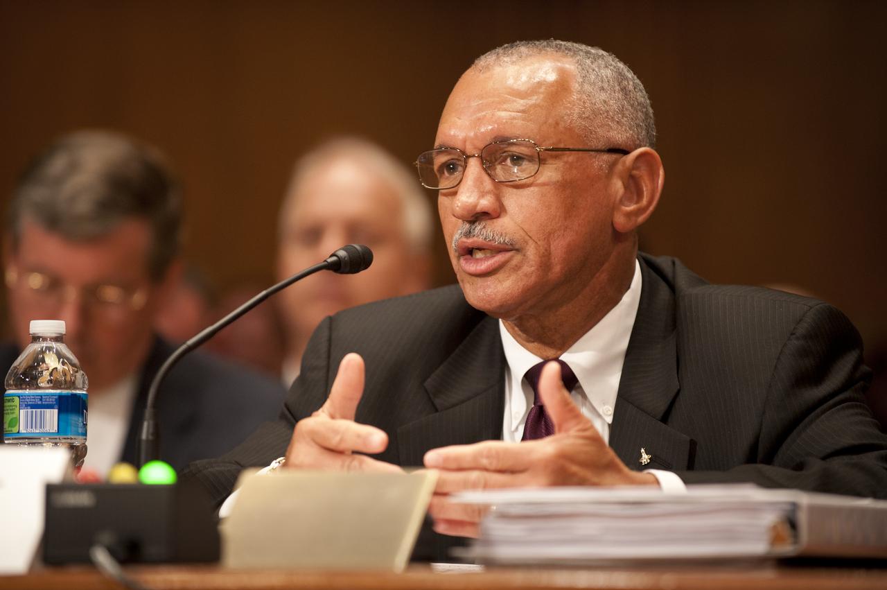 NASA Administrator Charles Bolden testifies at a Senate Subcommittee on Commerce, Justice, Science, and Related Agencies of the Appropriations Committee hearing concerning the FY 2011 NASA Budget, Thursday, April 22, 2010 at the Dirksen Senate Office Building in Washington. Photo Credit: (NASA/Bill Ingalls)