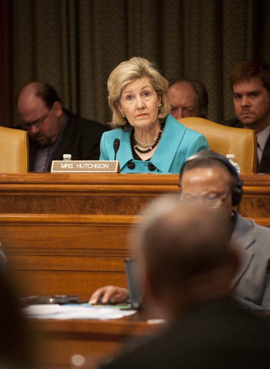 Sen. Kay Bailey Hutchinson, R-Texas, listens to NASA Administrator Charles Bolden during a Senate Subcommittee on Commerce, Justice, Science, and Related Agencies of the Appropriations Committee hearing concerning the FY 2011 NASA Budget, Thursday, April 22, 2010 at the Dirksen Senate Office Building in Washington. Photo Credit: (NASA/Bill Ingalls)