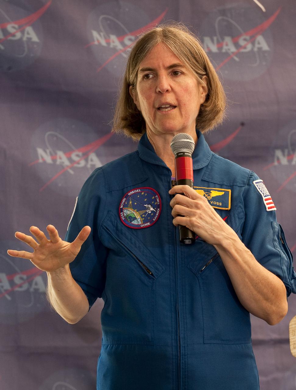 NASA Astronaut Janet Voss speaks to participants at the two-day STS-132 Launch Tweetup at Kennedy Space Center, Thursday, May 13, 2010, in Cape Canaveral, Fla.  NASA Twitter followers in attendance will have the opportunity to take a tour of NASA's Kennedy Space Center, view the space shuttle launch and speak with shuttle technicians, engineers, astronauts and managers. Photo Credit: (NASA/Paul E. Alers)