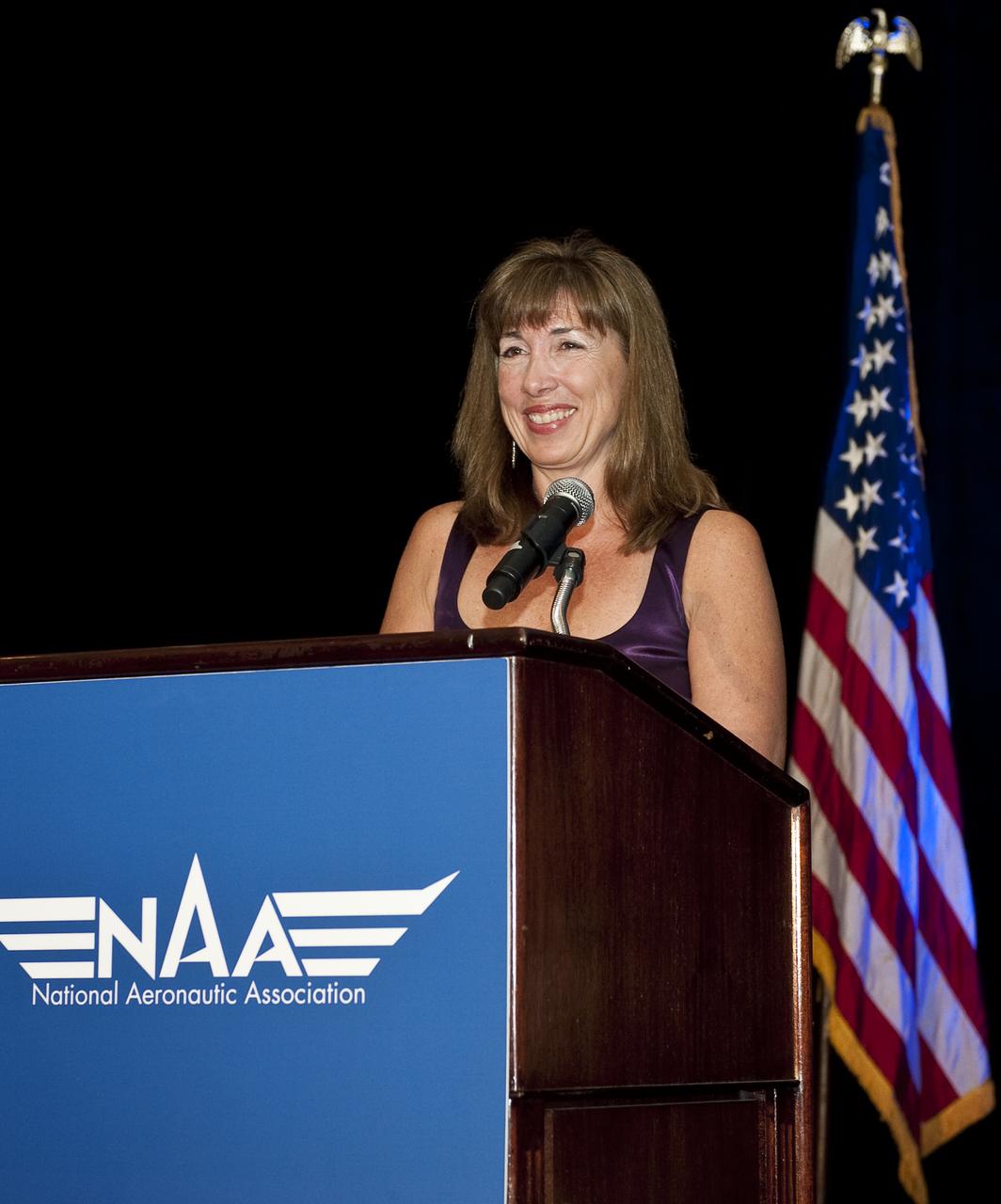 Lori Garver, Deputy Administrator of NASA, speaks at the Annual Collier Dinner on Thursday, May 13, 2010 in Arlington, VA.  NASA and the International Space Station team is the winner of the 2009 Robert J. Collier Trophy.  The Collier Trophy is awarded annually for the greatest achievement in aeronautics or astronautics in America.  Photo Credit: (NASA/Carla Cioffi)
