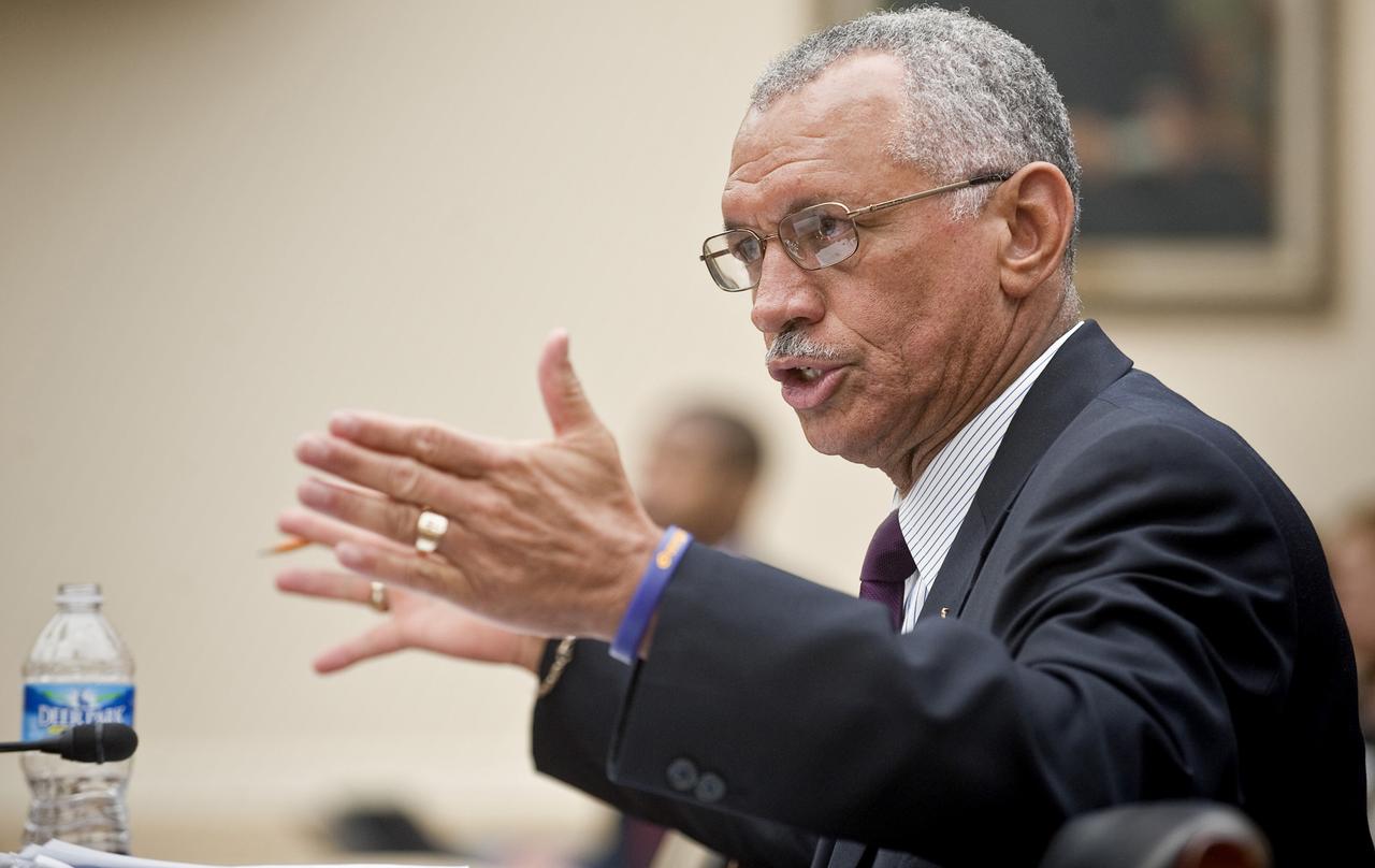 NASA Administrator Charles Bolden makes a point as he testifies during a hearing before the House Science and Technology Committee, Tuesday, May 26, 2010, at the Rayburn House office building on Capitol Hill in Washington. The hearing was to review proposed human spaceflight plan by NASA. Photo Credit: (NASA/Paul E. Alers)