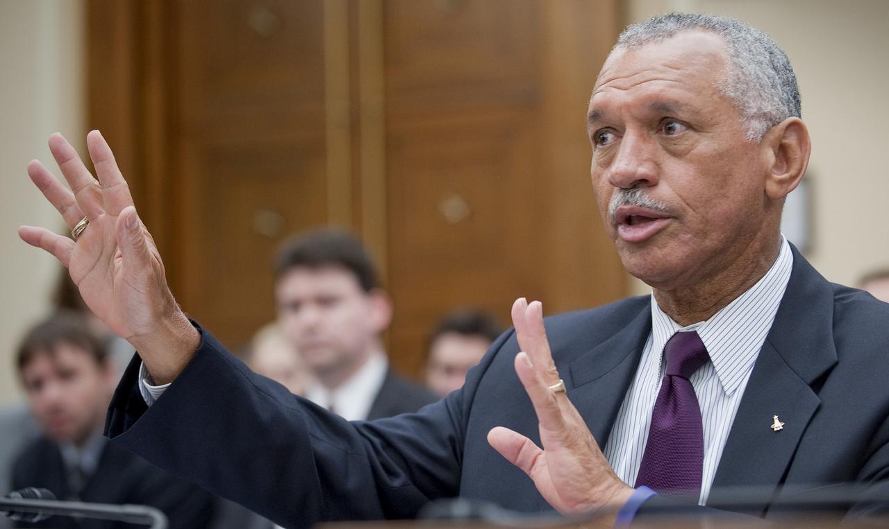 NASA Administrator Charles Bolden makes a point as he testifies during a hearing before the House Science and Technology Committee, Tuesday, May 26, 2010, at the Rayburn House office building on Capitol Hill in Washington. The hearing was to review proposed human spaceflight plan by NASA. Photo Credit: (NASA/Paul E. Alers)