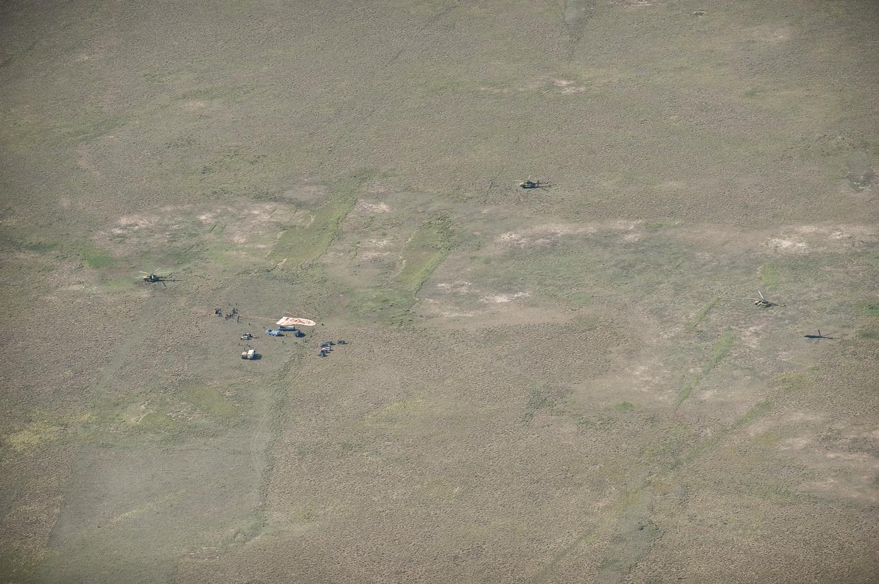 The Soyuz TMA-17 spacecraft is seen as it lands with Expedition 23 Commander Oleg Kotov and Flight Engineers T.J. Creamer and Soichi Noguchi near the town of Zhezkazgan, Kazakhstan on Wednesday, June 2, 2010. NASA Astronaut Creamer, Russian Cosmonaut Kotov and Japanese Astronaut Noguchi are returning from six months onboard the International Space Station where they served as members of the Expedition 22 and 23 crews. Photo Credit: (NASA/Bill Ingalls)