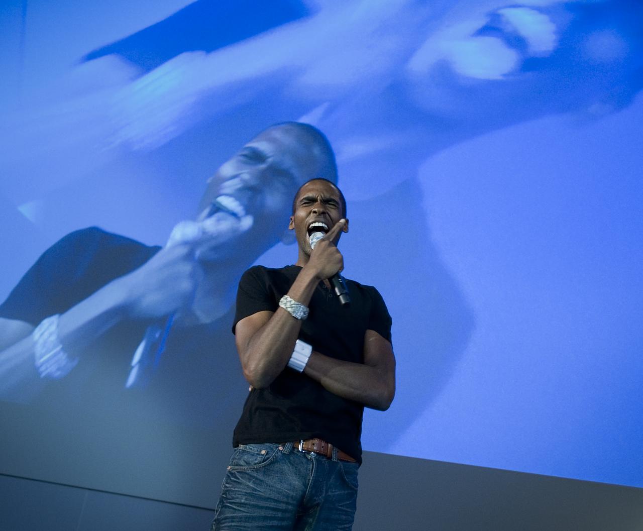 Rapper and Actor Daniel Curtis Lee performs during the kick off of NASA's Summer of Innovation program at the Jet Propulsion Laboratory in Pasadena, Calif., Thursday, June 10, 2010. Through the program, NASA will engage thousands of middle school students and teachers in stimulating math and science-based education programs with the goal of increasing the number of future scientists, mathematicians, and engineers.  Photo Credit: (NASA/Bill Ingalls)