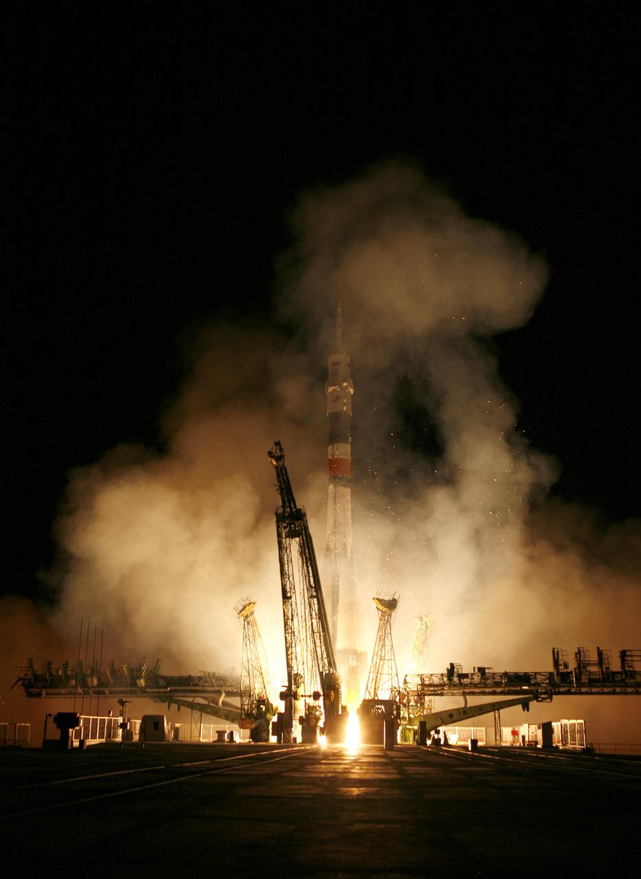 The Soyuz TMA-19 rocket launches from the Baikonur Cosmodrome in Kazakhstan on Wednesday, June 16, 2010 carrying Expedition 24 NASA Flight Engineers Shannon Walker and Douglas Wheelock, and Soyuz Commander Fyodor Yurchikhin of Russia to the International Space Station. Their Soyuz TMA-19 rocket launched at 3:35 a.m Kazakhstan time. (Photo Credit: NASA/Carla Cioffi)