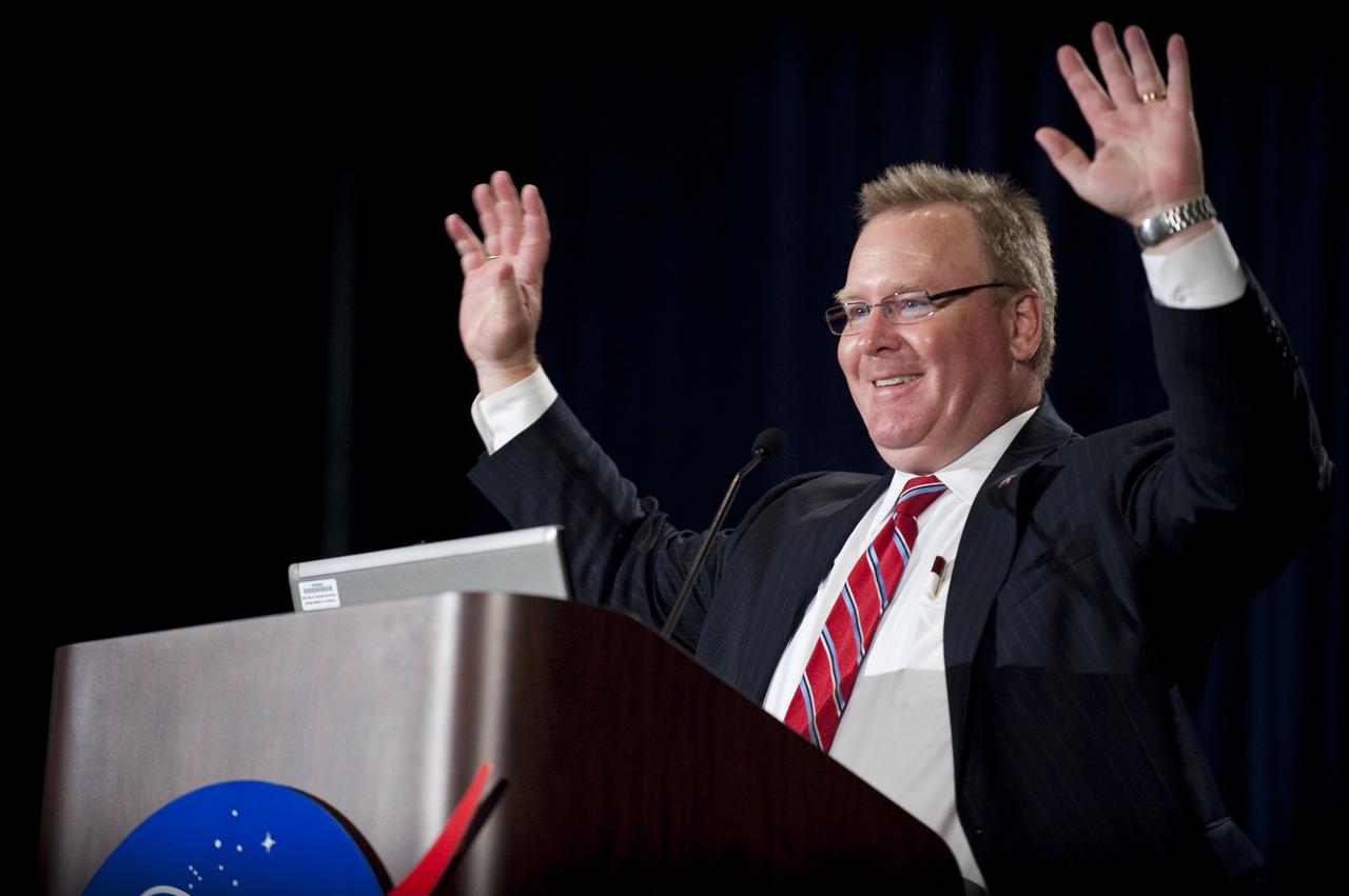 NASA's Partnership, Innovation & Commercial Space Director Doug Comstock speaks during the NASA New Space Technology Industry Forum being held at the University of Maryland in College Park on Tuesday, July 13, 2010.  During the two-day event, speakers are focusing on the president's fiscal year 2011 budget request for NASA's new Space Technology Program. Representatives from industry, academia and the federal government are in attendance to discuss strategy, development and implementation of NASA's proposed new technology-enabled exploration.  Photo Credit: (NASA/Bill Ingalls)