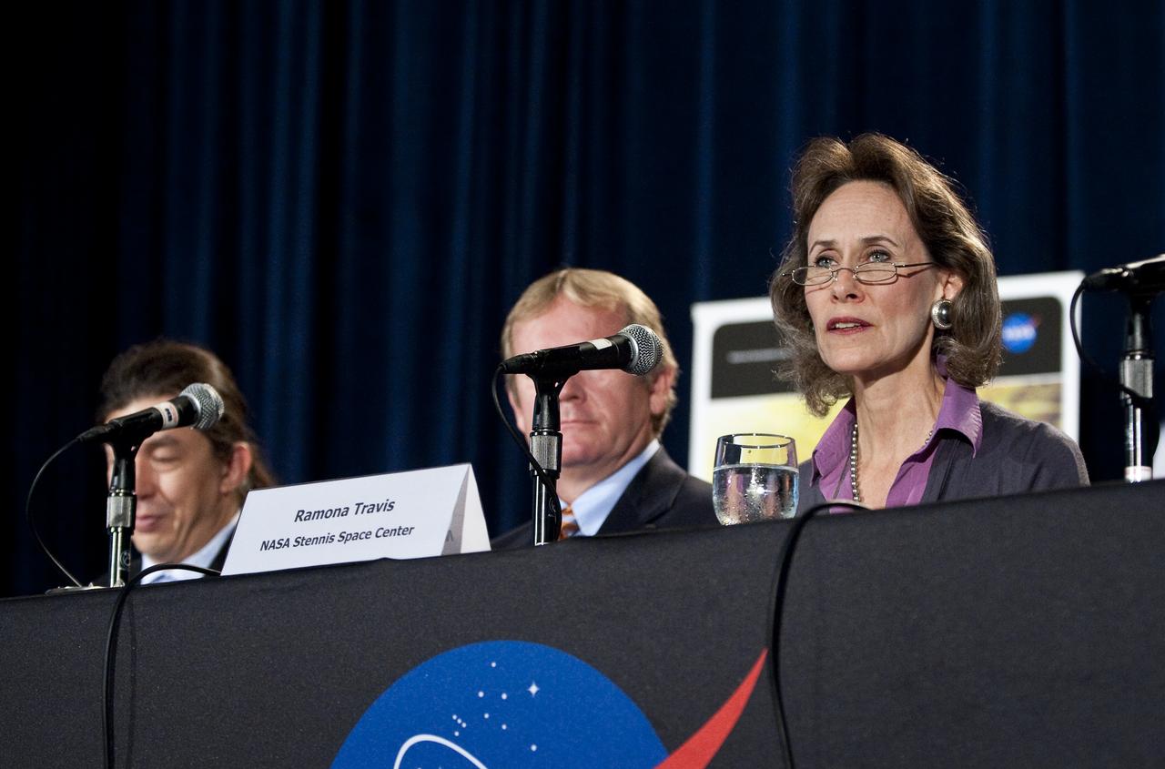 Ramona Travis, NASA Stennis Space Center Chief Technologist, speaks during the NASA New Space Technology Industry Forum being held at the University of Maryland in College Park on Wednesday, July 14, 2010.  During the two-day event, speakers are focusing on the president's fiscal year 2011 budget request for NASA's new Space Technology Program. Representatives from industry, academia and the federal government are in attendance to discuss strategy, development and implementation of NASA's proposed new technology-enabled exploration. Photo Credit: (NASA/Carla Cioffi)