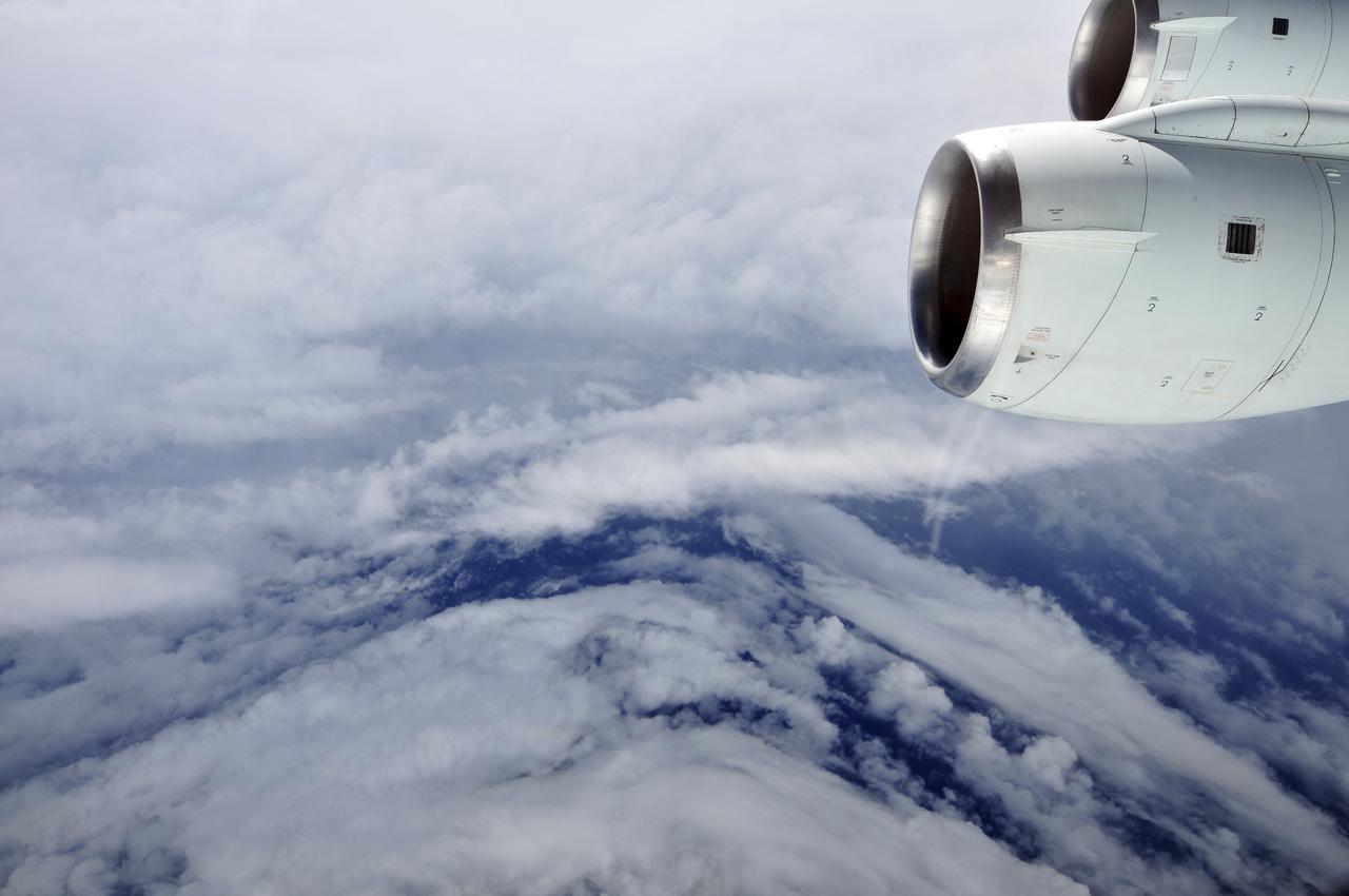 The eye of Hurricane Earl in the Atlantic Ocean is seen from NASA’s DC-8 research aircraft, Monday, Aug. 30, 2010. This flight through the eyewall caught Earl just as it was intensifying from a Category 2 to a Category 4 hurricane. The flights are part of the Genesis and Rapid Intensification Processes (GRIP) experiment, a NASA Earth science field experiment being conducted to better understand how tropical storms form and develop into major hurricanes. (NASA/Jane Peterson)