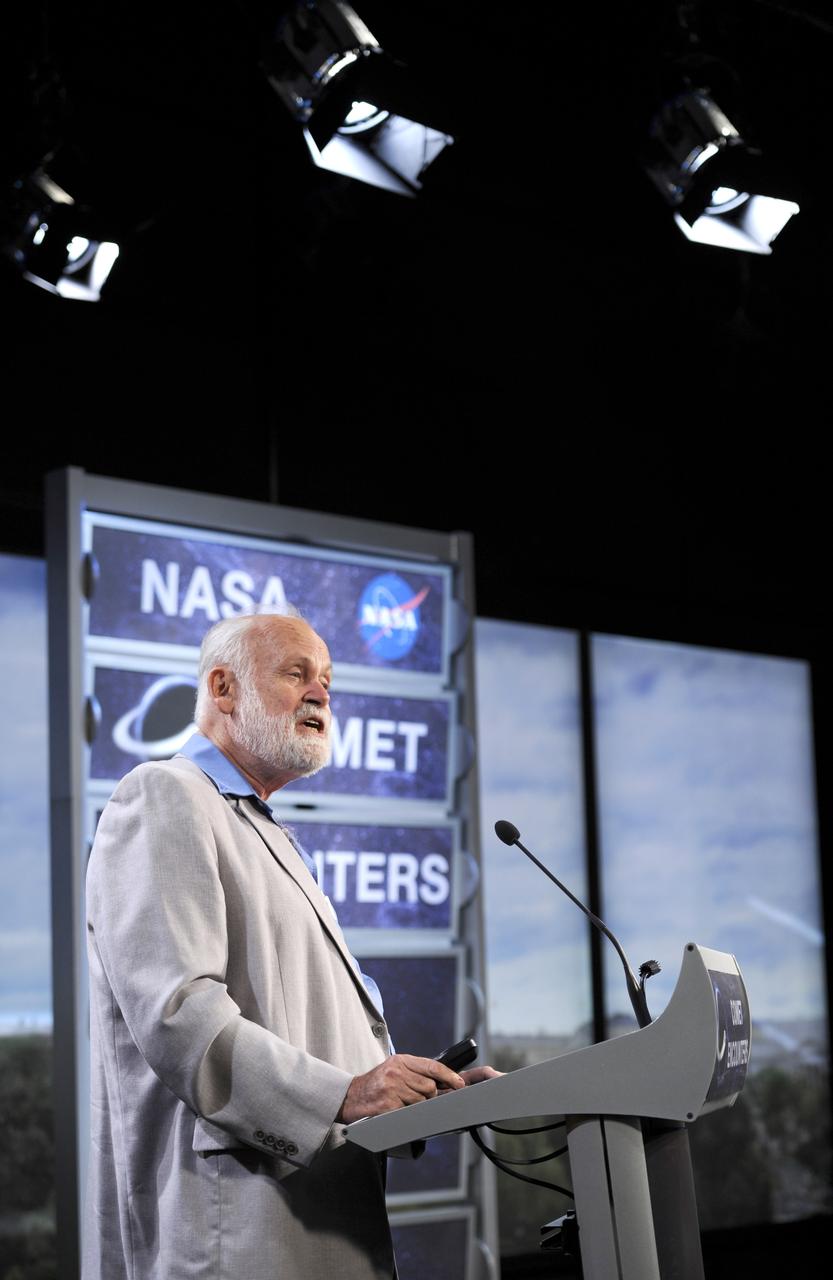 Dr. Michael A'Hearn, Principal Investigator, EPOXI Comet Encounter Mission, speaks during a symposium commemorating a quarter-century of comet discoveries, Friday, Sept. 10, 2010, in the Knight studio at the Newseum in Washington. The International Sun-Earth Explorer-3 (ISEE-3) spacecraft flew past the comet Giacobini-Zinner on Sept. 11, 1985 which established a foundation of discoveries that continue today. Photo Credit: (NASA/Paul E. Alers)