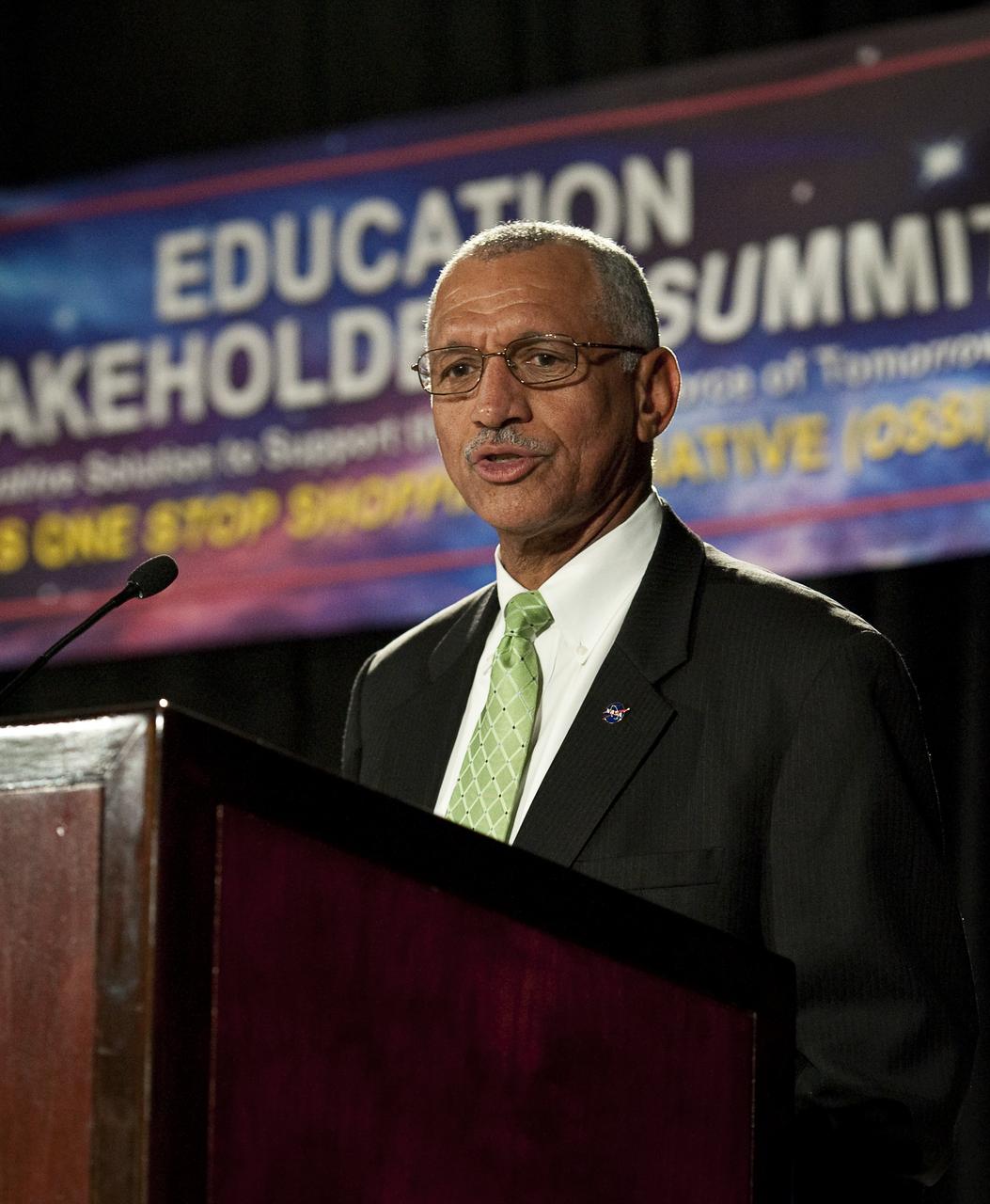 NASA Administrator Charles Bolden gives keynote remarks at the NASA Education Stakeholders’ Summit One Stop Shopping Initiative (OSSI), Monday, Sep. 13, 2010, at the Westfields Marriott Conference Center in Chantilly, VA. (Photo Credit:  NASA/Carla Cioffi)
