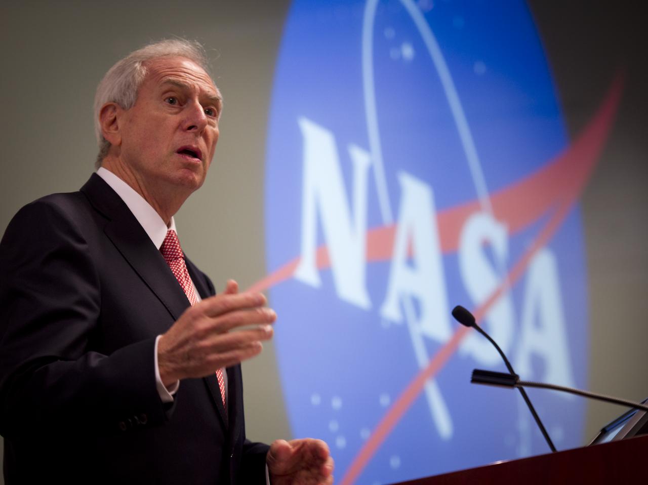 Dan Goldin, NASA's longest serving Administrator from 1992-2001 speaks during the "Seeking Signs of Life" Symposium, celebrating 50 Years of Exobiology and Astrobiology at NASA, Thursday, Oct. 14, 2010, at the Lockheed Martin Global Vision Center in Arlington, Va.  NASA has been researching life in the universe since 1959, asking three fundamental questions: ‚"How does life begin and evolve?"‚ "Is there life beyond Earth and, if so, how can we detect it?‚"  and "What is the future of life on Earth and in the universe?"  Photo Credit: (NASA/Bill Ingalls)