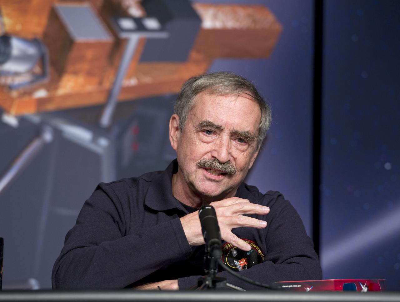 Pete Schultz, EPOXI scientist from Brown University, makes a point during a press conference, Thursday, Nov. 18, 2010, at NASA Headquarters in Washington. The press conference was held to discuss the Nov. 4 successful flyby of Comet Hartley 2 by NASA's EPOXI Mission Spacecraft. Images from the flyby provided scientists the most extensive observations of a comet in history. Photo Credit: (NASA/Paul E. Alers)