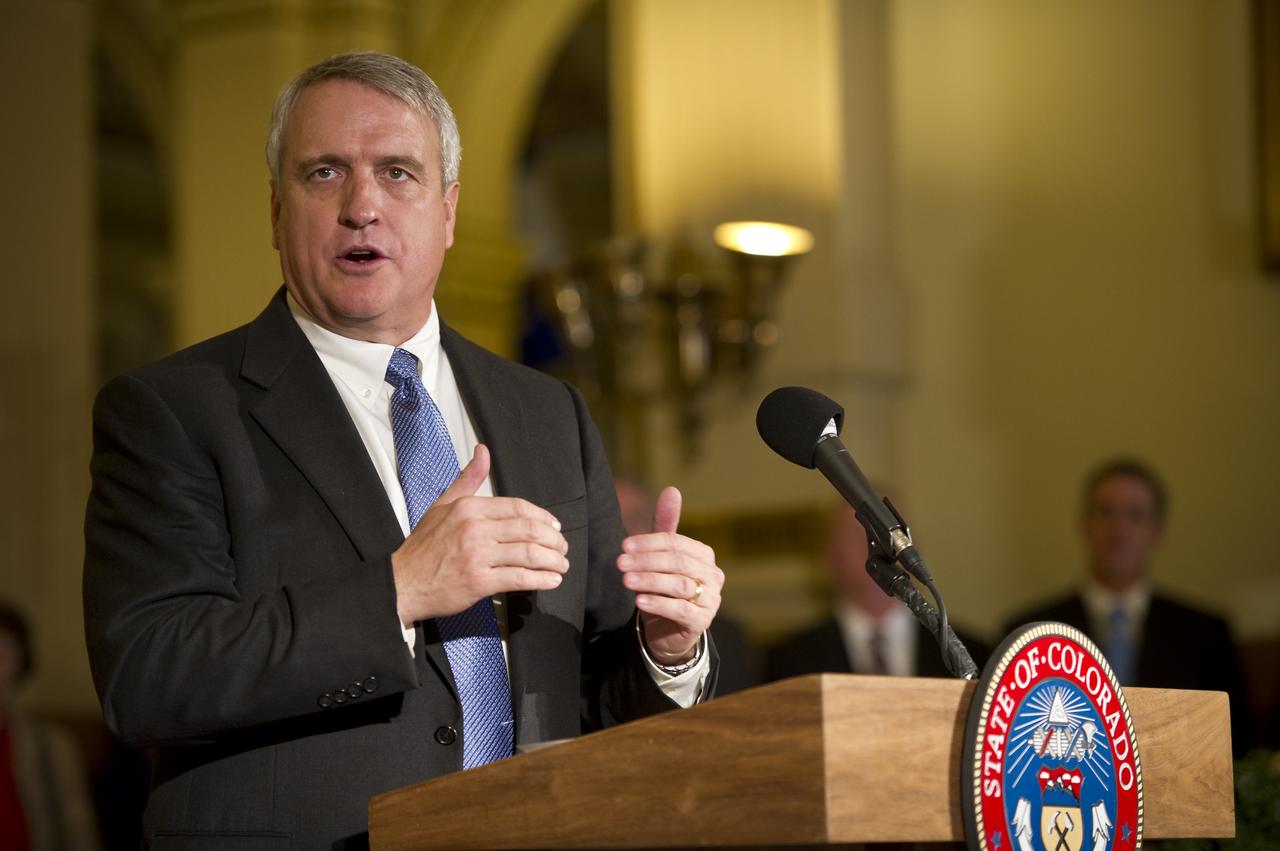 Colorado State Governor Bill Ritter delivers remarks at the Colorado State Capitol in Denver on Monday, Dec. 13, 2010, prior to the signing of an agreement with NASA that creates a Technology Acceleration Program and Regional Innovation Cluster for Aerospace and Clean Energy. A manufacturing park focused on rapid new product development and production will be developed to assist growing Colorado businesses while promoting the commercialization of technology developed for the space program. Photo Credit: (NASA/Bill Ingalls)