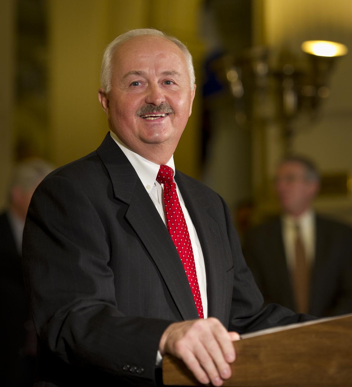 NIST MEP Director Roger Kilmer delivers remarks at the Colorado State Capitol in Denver on Monday, Dec. 13, 2010, prior to the signing of an agreement between the Colorado Association for Manufacturing and Technology (CAMT) and NASA that creates a Technology Acceleration Program and Regional Innovation Cluster for Aerospace and Clean Energy. A manufacturing park focused on rapid new product development and production will be developed to assist growing Colorado businesses while promoting the commercialization of technology developed for the space program. Photo Credit: (NASA/Bill Ingalls)