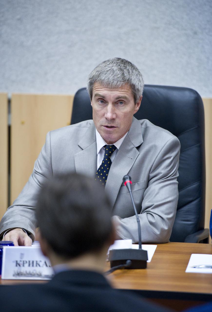 Sergei Krikalev, head of the Gagarin Cosmonaut Training Center, speaks at the State Commission meeting held at the Cosmonaut Hotel in Baikonur, Kazakhstan on Tuesday, Dec. 14, 2010. Photo Credit: (NASA/Carla Cioffi)
