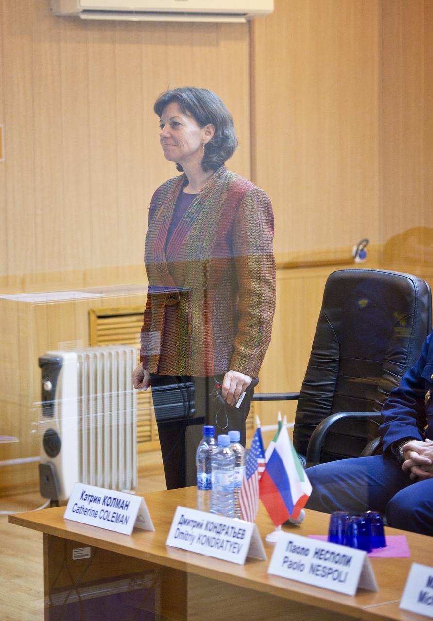 Catherine Coleman, Expedition 26 Flight Engineer is seen at the State Commission meeting held at the Cosmonaut Hotel in Baikonur, Kazakhstan on Tuesday, Dec. 14, 2010. Photo Credit: (NASA/Carla Cioffi)