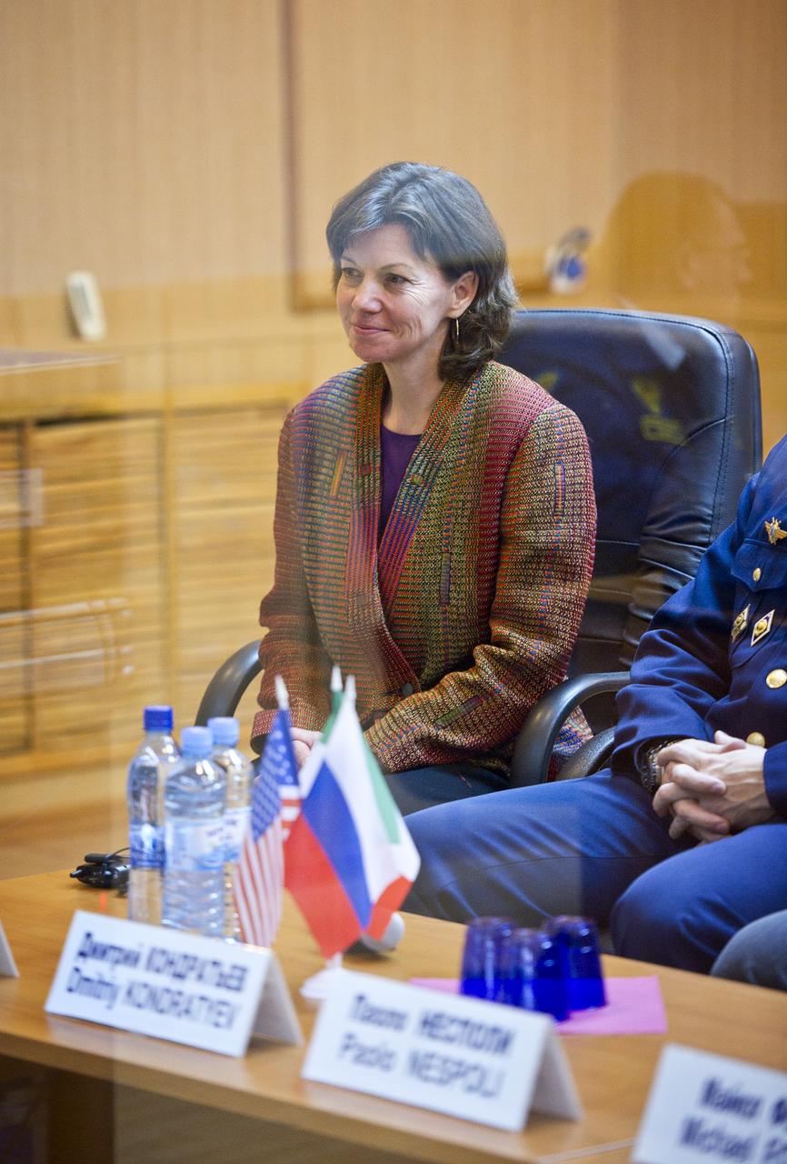 Catherine Coleman, Expedition 26 Flight Engineer, is seen at the State Commission meeting held at the Cosmonaut Hotel in Baikonur, Kazakhstan on Tuesday, Dec. 14, 2010. Photo Credit: (NASA/Carla Cioffi)