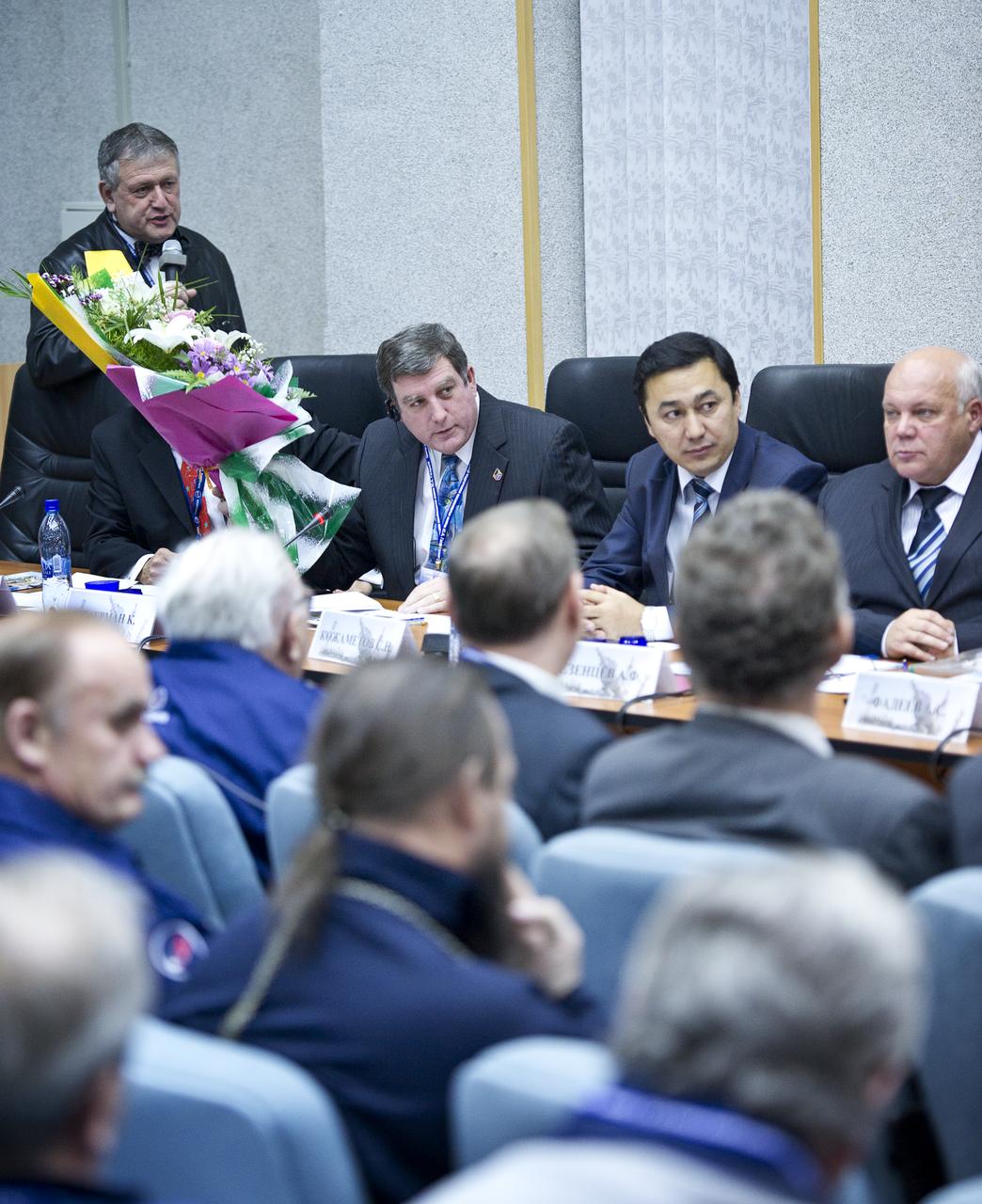 Kirk Shireman, International Space Station Deputy Program Manager, speaks at the State Commission meeting held at the Cosmonaut Hotel in Baikonur, Kazakhstan on Tuesday, Dec. 14, 2010.  Photo Credit: (NASA/Carla Cioffi)