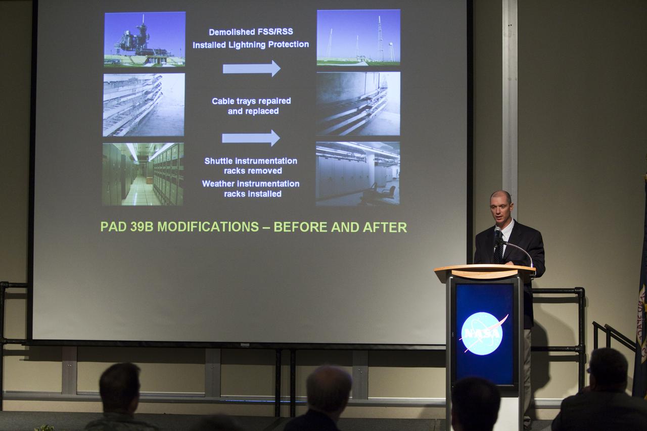 CAPE CANAVERAL, Fla. – Pepper Phillips, NASA’s 21st Century Ground Systems Program Office manager at Kennedy Space Center, addresses guests at the annual Community Leaders Breakfast held in the Debus Center at Kennedy's Visitor Complex in Florida.  Community leaders, business executives, educators, community organizers and state and local government officials heard NASA Administrator Charlie Bolden, Kennedy Space Center Director Bob Cabana, and other senior Kennedy managers provide an overview of the future of the space center. Photo credit: NASA_Dimitri Gerondidakis