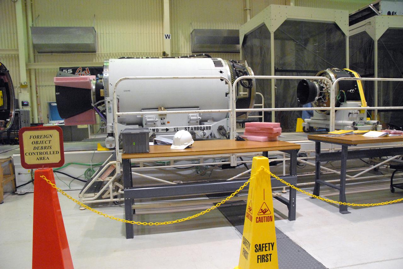 VANDENBERG AIR FORCE BASE, Calif. -- In a processing facility at Vandenberg Air Force Base in California, the three stages of the Pegasus XL launch vehicle are seen immediately prior to installation of the vehicle’s wing. The Orbital Sciences Corp. Pegasus rocket will launch the Nuclear Spectroscopic Telescope Array (NuSTAR) into space.  After the rocket and spacecraft are processed at Vandenberg, they will be flown on the Orbital Sciences’ L-1011 carrier aircraft to the Ronald Reagan Ballistic Missile Defense Test Site at the Pacific Ocean’s Kwajalein Atoll for launch. The high-energy x-ray telescope will conduct a census for black holes, map radioactive material in young supernovae remnants, and study the origins of cosmic rays and the extreme physics around collapsed stars. For more information, visit science.nasa.gov_missions_nustar_.  Photo credit: NASA_Randy Beaudoin, VAFB