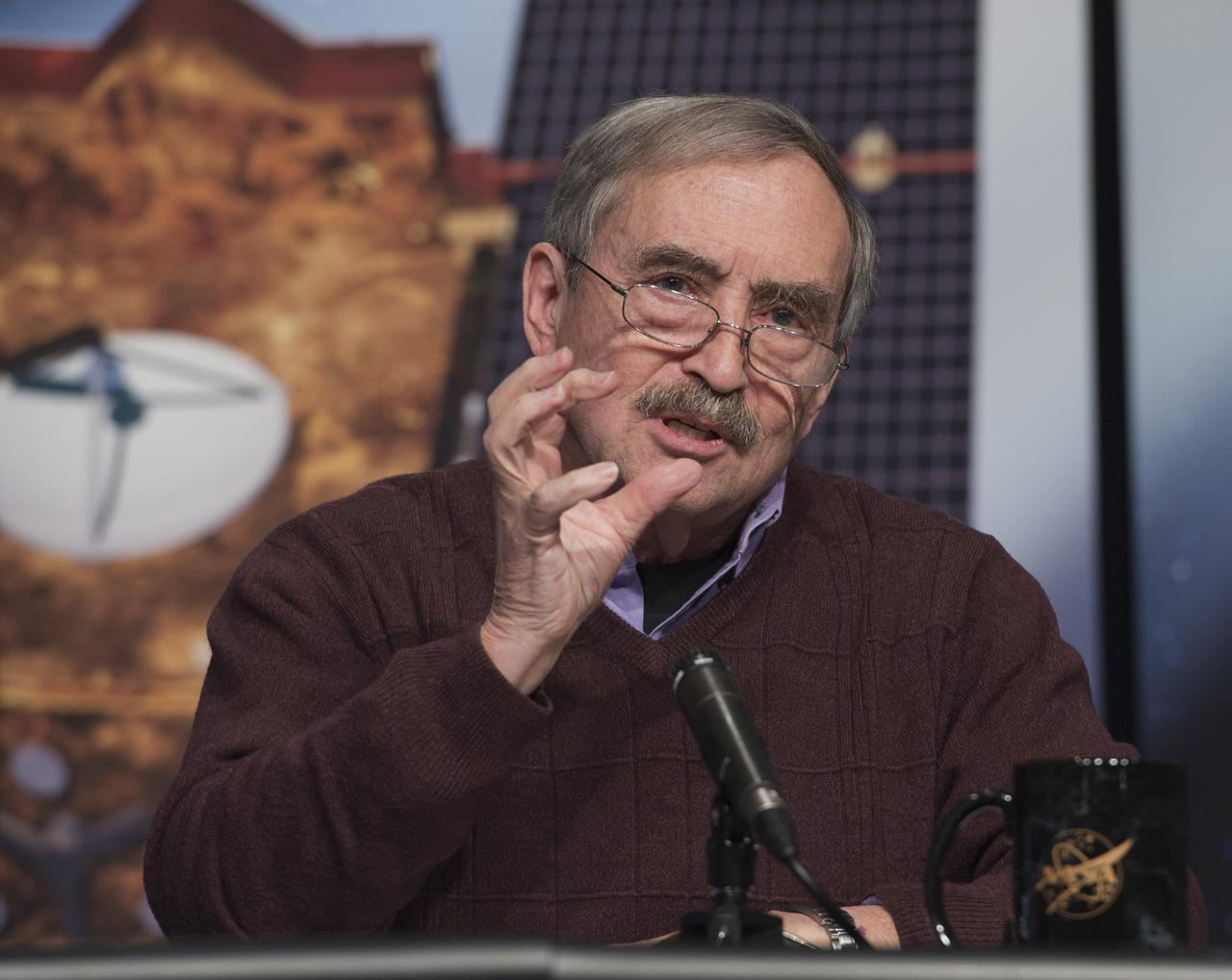 Pete Schultz, Stardust NExT co-investigator, from Brown University, speaks during a news briefing, Wednesday, Jan. 19, 2011, at NASA Headquarters in Washington. On Feb. 14, 2011 NASA's Stardust-NExT (New Exploration of Tempel 1) mission will encounter Comet Tempel 1, providing a unique opportunity to measure the dust properties which will also provide a comparison between two observations of a single comet, Tempel 1, taken before and after a single orbital pass around the sun. Photo Credit: (NASA/Paul E. Alers)