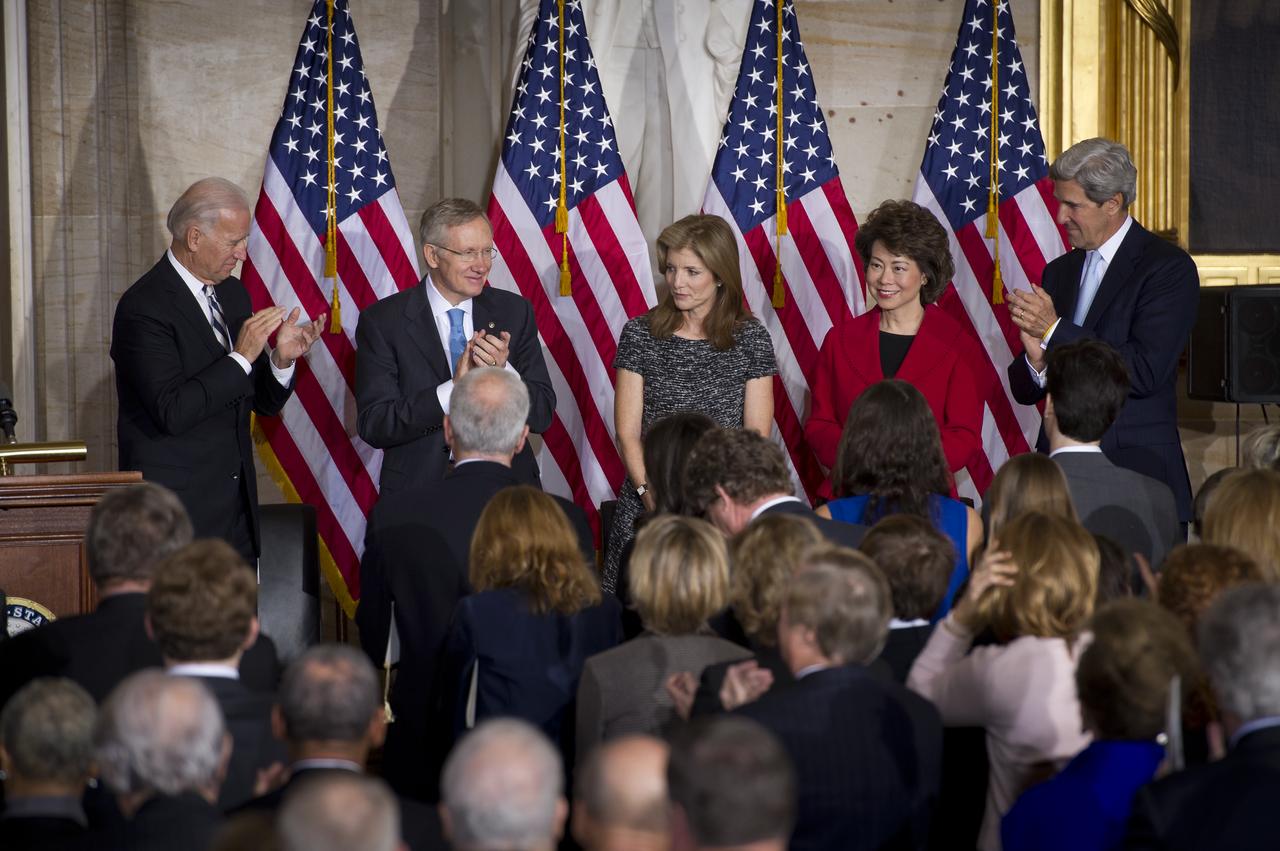 Caroline Kennedy, center, is recognized by U.S. Vice President Joe Biden, left, Senate Majority Leader Harry Reid (D-NV), second from left, former U.S. Labor Secretary Elaine Chao, and U.S. Senator John Kerry (D-MA), right, at an event recognizing the 50th anniversary of the inauguration of John F. Kennedy as President of the United States, Thursday, Jan. 20, 2011 in the rotunda at the U.S. Capitol.  Photo Credit: (NASA/Bill Ingalls)