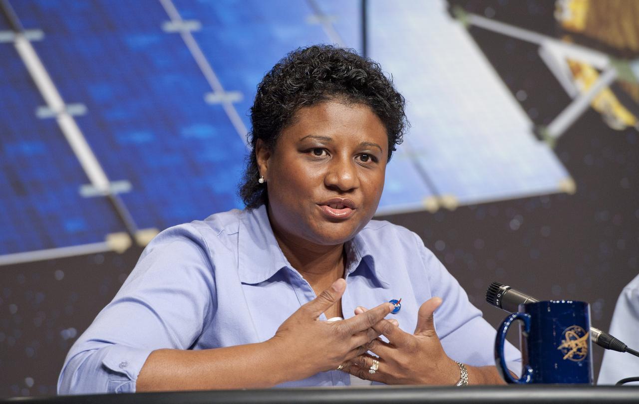 Joy Bretthauer, Glory Program Executive, NASA Headquarters, talks about the launch of the GLORY mission during a news conference at NASA Headquarters, Thursday, Jan. 20, 2011, in Washington. NASA's newest Earth-observing research mission is scheduled for launch form Vandenburg Air Force Base in California on Feb. 23. The mission will improve our understanding of how the sun and tiny atmosppheric particles called aerosols affect Earth's climate. Photo Credit: (NASA/Paul E. Alers)