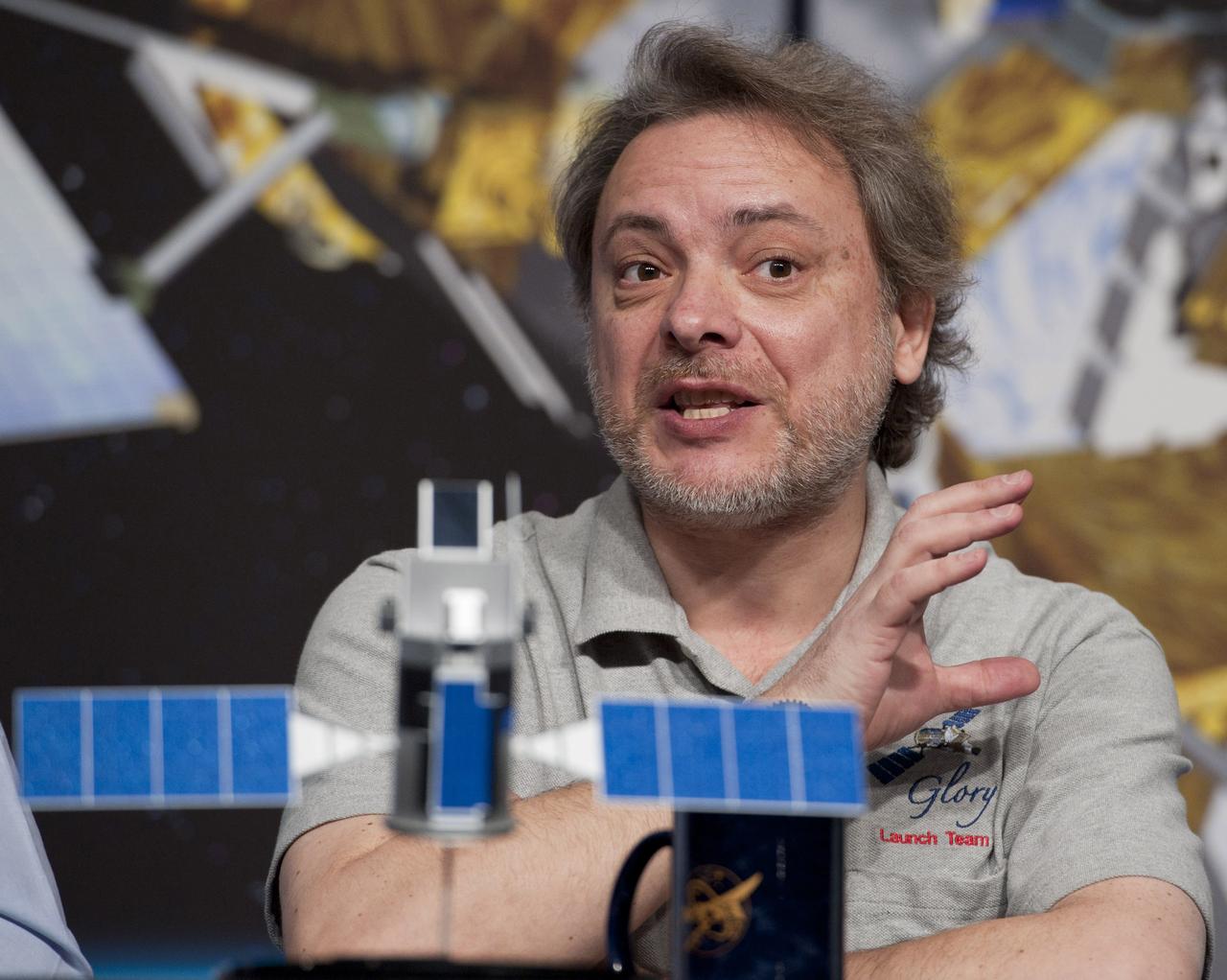 Michael Mischenko, from NASA's Goddard Institute for Space Studies, and a Glory project scientist, talks about the launch of the GLORY mission during a news conference at NASA Headquarters, Thursday, Jan. 20, 2011, in Washington. NASA's newest Earth-observing research mission is scheduled for launch form Vandenburg Air Force Base in California on Feb. 23. The mission will improve our understanding of how the sun and tiny atmosppheric particles called aerosols affect Earth's climate. Photo Credit: (NASA/Paul E. Alers)