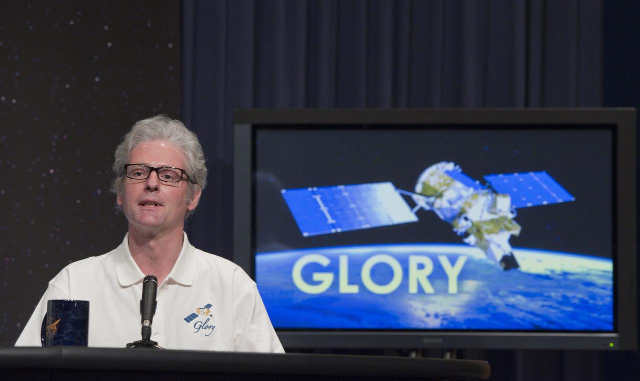 Brian Cairns, from NASA's Goddard Institute for Space Studies, talks about the launch of the GLORY mission during a news conference at NASA Headquarters, Thursday, Jan. 20, 2011, in Washington. NASA's newest Earth-observing research mission is scheduled for launch form Vandenburg Air Force Base in California on Feb. 23. The mission will improve our understanding of how the sun and tiny atmosppheric particles called aerosols affect Earth's climate. Photo Credit: (NASA/Paul E. Alers)