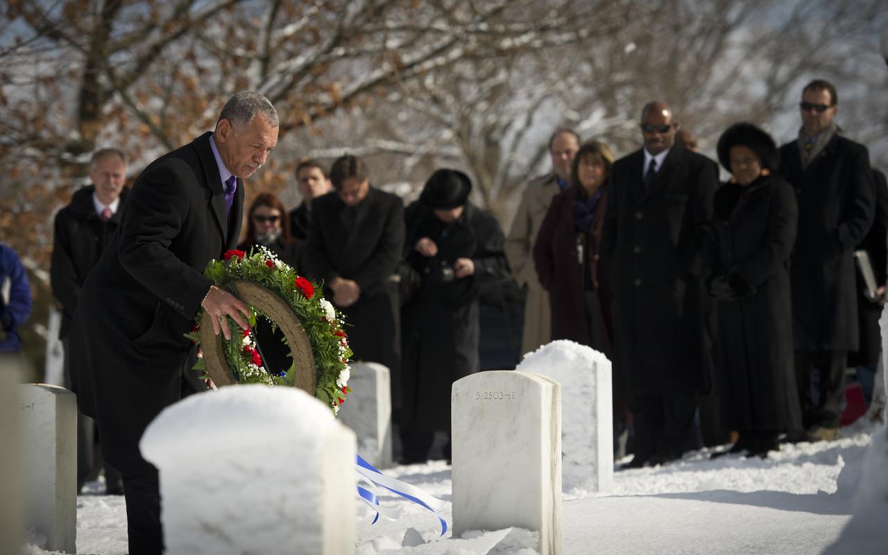 NASA Administrator Charles Bolden and other NASA personnel participate in a wreath laying ceremony as part of NASA's Day of Remembrance, Thursday, Jan. 27, 2011, at Arlington National Cemetery. Wreathes were laid in memory of those men and women who lost their lives in the quest for space exploration. Photo Credit: (NASA/Bill Ingalls)