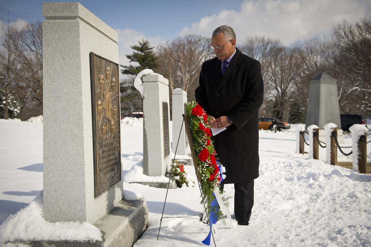 NASA Administrator Charles Bolden participates in a wreath laying ceremony as part of NASA's Day of Remembrance, Thursday, Jan. 27, 2011, at Arlington National Cemetery. Wreathes were laid in memory of those men and women who lost their lives in the quest for space exploration. Photo Credit: (NASA/Bill Ingalls)