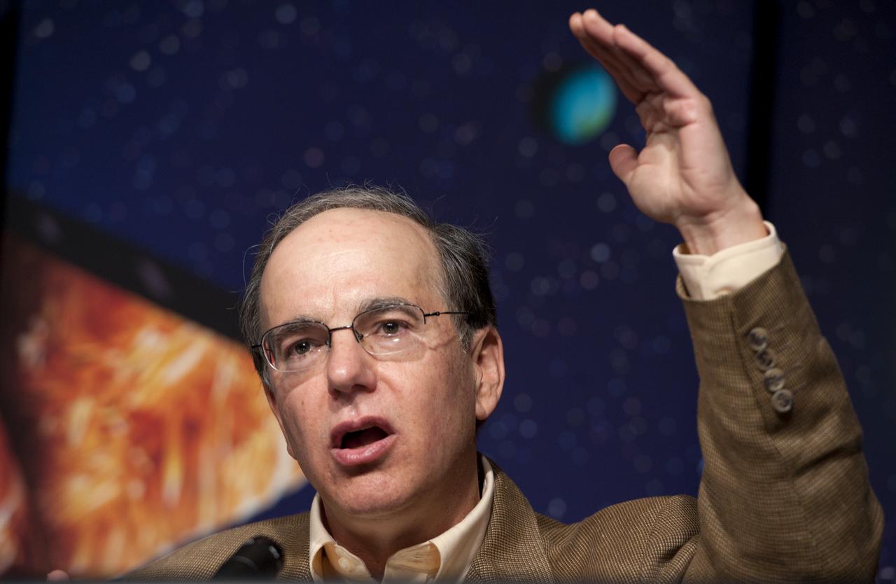 Jack Lissauer, a planetary scientist and a Kepler science team member at NASA's Ames Research Center, speaks during a news conference, Wednesday, Feb. 2, 2010, at NASA Headquarters in Washington. Scientists using NASA's Kepler, a space telescope, recently discovered six planets made of a mix of rock and gases orbiting a single sun-like star, known as Kepler-11, which is located approximately 2,000 light years from Earth."It’s amazingly compact, it’s amazingly flat, there’s an amazingly large number of big planets orbiting close to their star - we didn’t know such systems could even exist."  Photo Credit: (NASA/Paul E. Alers)