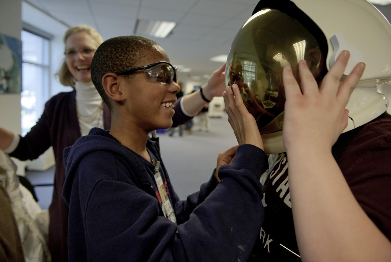 Students from the Maryland School for the Blind learn about astronauts during NASA's Disability Mentoring Day, Thursday, April 7, 2011, at NASA Headquarters in Washignton. Photo Credit: (NASA/Paul E. Alers)    