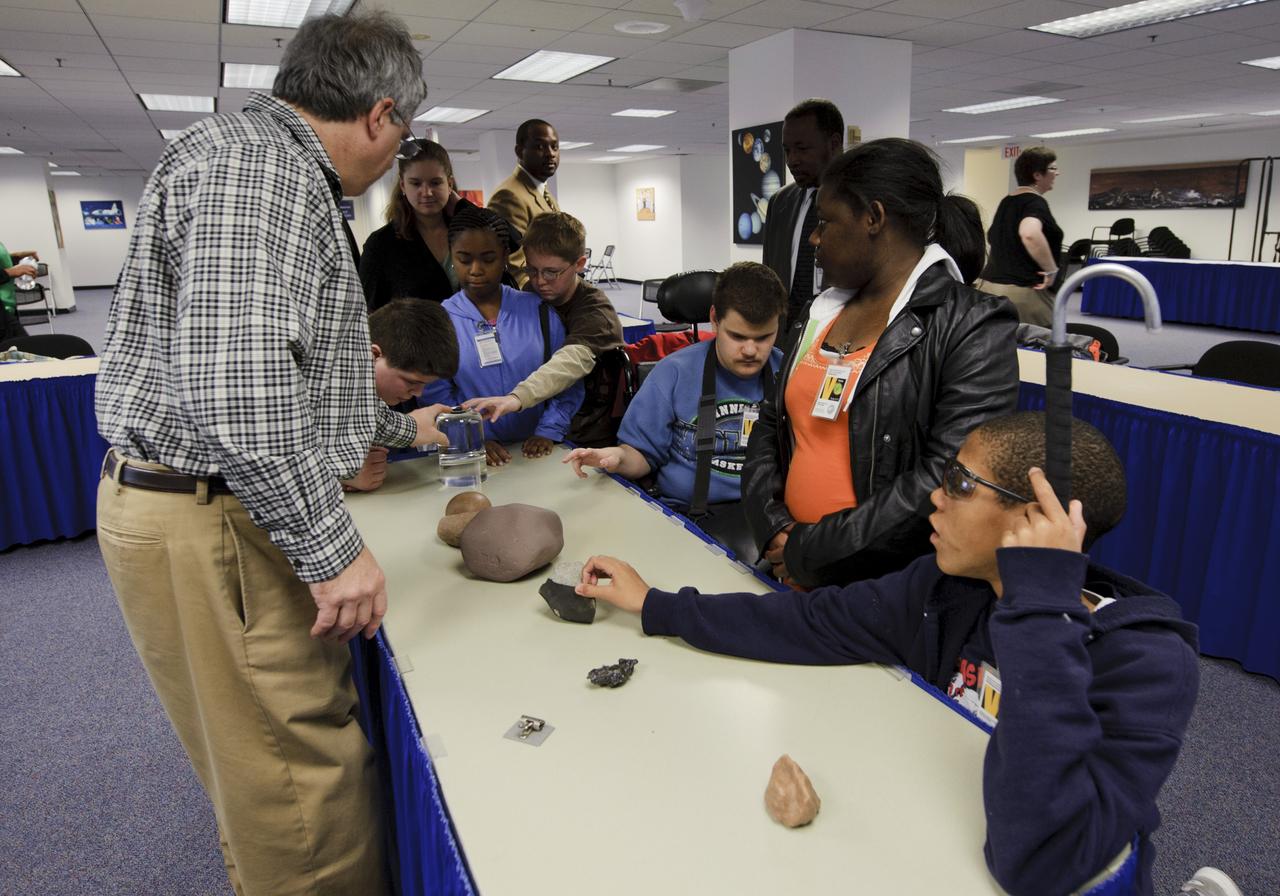 Students from the Maryland School for the Blind participate in Disability Mentoring Day, Thursday, April 7, 2011, at NASA Headquarters in Washington. Photo Credit (NASA/Paul E. Alers)