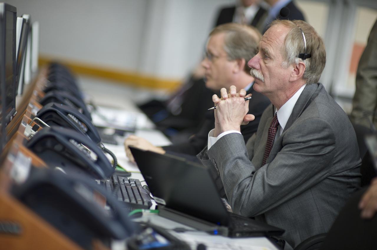 NASA Associate Administrator for Space Operations William Gerstenmaier monitors the countdown to the launch of the space shuttle Endeavour (STS-134) from Firing Room Four of the Launch Control Center (LCC), Monday, May 16, 2011, at Kennedy Space Center in Cape Canaveral, Fla.  During the mission, Endeavour and the STS-134 crew will deliver the Alpha Magnetic Spectrometer (AMS) and spare parts including two S-band communications antennas, a high-pressure gas tank and additional spare parts for Dextre. Photo Credit: (NASA/Bill Ingalls)