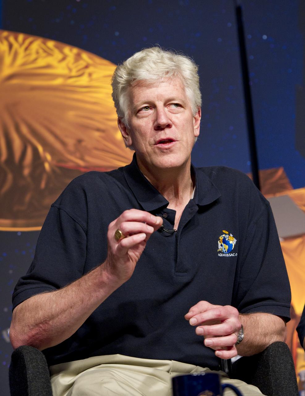 Gary Lagerloef, Aquarius Principal Investigator, Earth & Space Research, Seattle, speaks at a press conference on NASA's Aquarius/SAC-D mission to study the salinity of Earth's oceans from space on Tuesday, May 17, 2011 at NASA Headquarters in Washington.  The mission is a collaboration between NASA and Argentina's space agency Comision Nacional de Actividades Especiales (CONAE), with participation from Brazil, Canada, France and Italy.  The Aquarius/SAC-D observatory will launch June 9, 2011 from Vandenberg Air Force Base in California.  Photo Credit:  (NASA/Carla Cioffi)