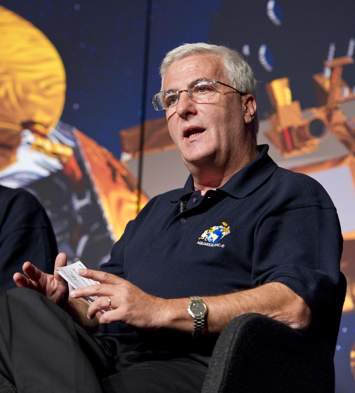 Daniel Caruso, SAC-D Project Manager, CONAE, Argentina, speaks at a press conference on NASA's Aquarius/SAC-D mission to study the salinity of Earth's oceans from space on Tuesday, May 17, 2011 at NASA Headquarters in Washington.  The mission is a collaboration between NASA and Argentina's space agency Comision Nacional de Actividades Especiales (CONAE), with participation from Brazil, Canada, France and Italy.  The Aquarius/SAC-D observatory will launch June 9, 2011 from Vandenberg Air Force Base in California.  Photo Credit:  (NASA/Carla Cioffi)