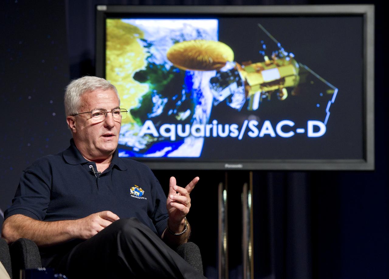 Daniel Caruso, SAC-D Project Manager, CONAE, Argentina, speaks at a press conference on NASA's Aquarius/SAC-D mission to study the salinity of Earth's oceans from space on Tuesday, May 17, 2011 at NASA Headquarters in Washington.  The mission is a collaboration between NASA and Argentina's space agency Comision Nacional de Actividades Especiales (CONAE), with participation from Brazil, Canada, France and Italy.  The Aquarius/SAC-D observatory will launch June 9, 2011 from Vandenberg Air Force Base in California.  Photo Credit:  (NASA/Carla Cioffi)