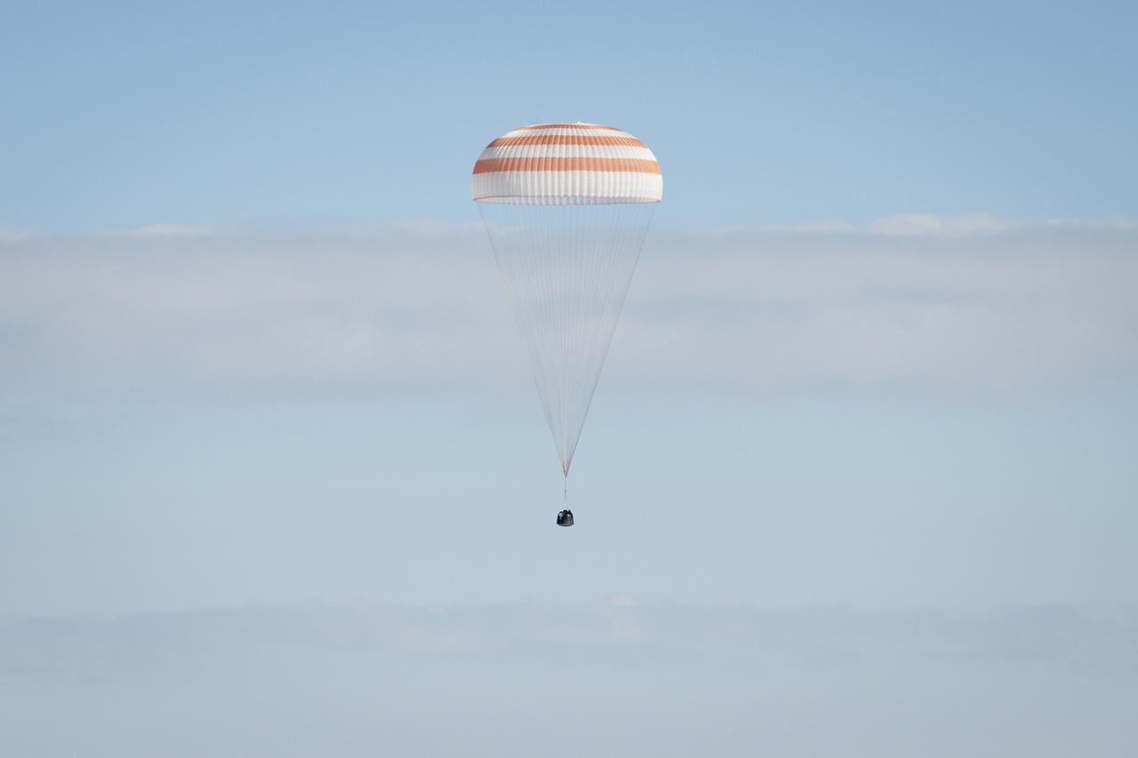 The Soyuz TMA-20 spacecraft is seen as it lands with Expedition 27 Commander Dmitry Kondratyev and Flight Engineers Paolo Nespoli and Cady Coleman in a remote area southeast of the town of Zhezkazgan, Kazakhstan, on Tuesday, May 24, 2011. NASA Astronaut Coleman, Russian Cosmonaut Kondratyev and Italian Astronaut Nespoli are returning from more than five months onboard the International Space Station where they served as members of the Expedition 26 and 27 crews. Photo Credit: (NASA/Bill Ingalls)