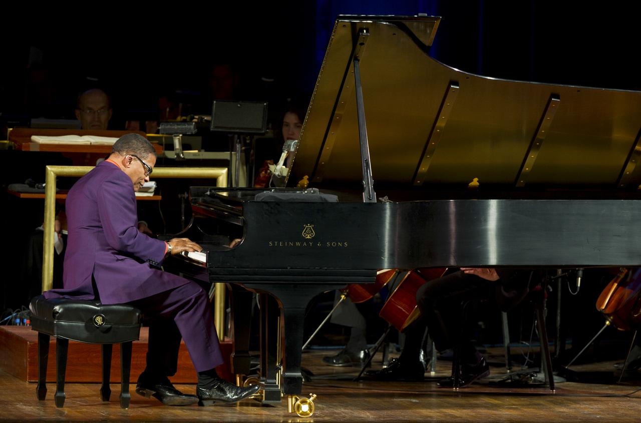Musician Herbie Hancock plays a piece on the piano during a program commemorating Human Spaceflight and the Kennedy Legacy, Wednesday, May 25, 2011, in the concert hall at the John F. Kennedy Center for the Performing Arts in Washington. The event marked the 50th Anniversary of President John F. Kennedy's Special Message to the Congress on Urgent National Needs in which he stated "landing a man on the moon and returning him safely to earth". Photo Credit: (NASA/Paul E. Alers)